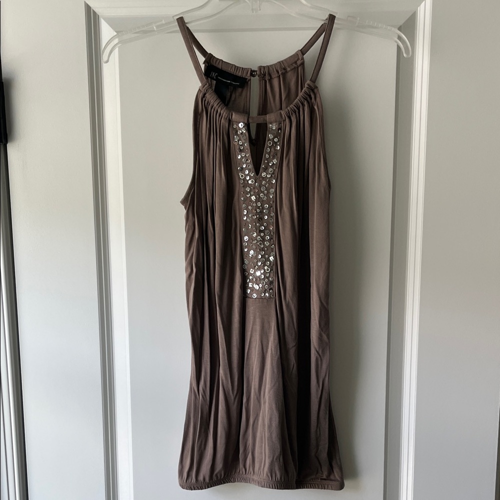 INC International Concepts Brown Sequin Tank Top
